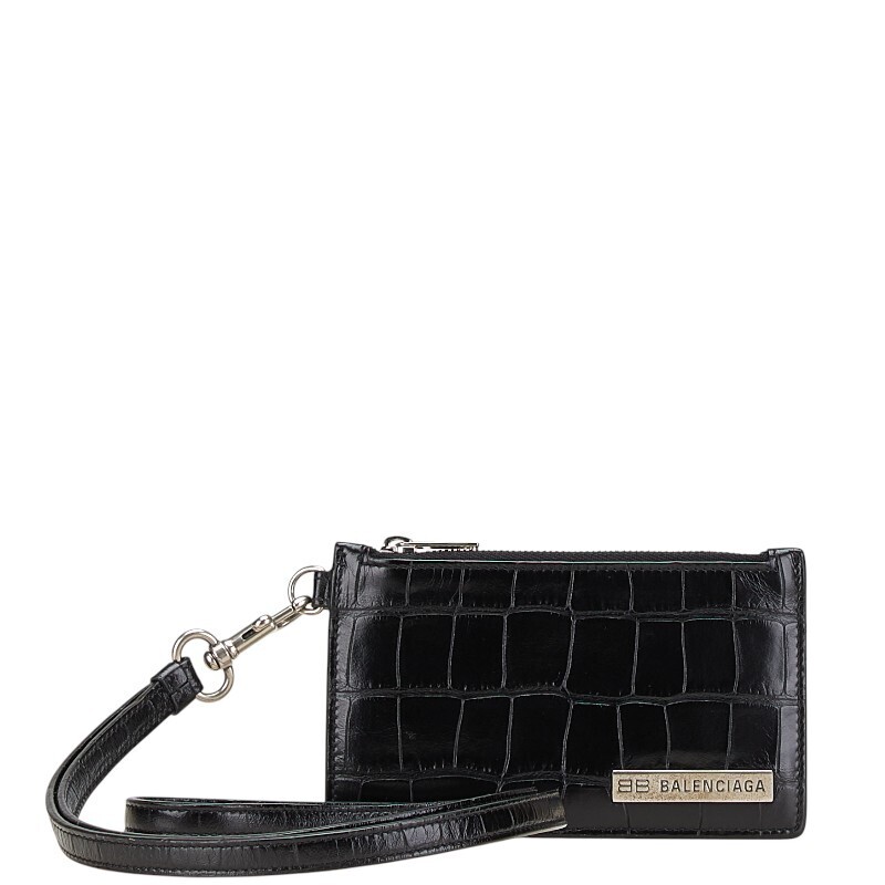 Balenciaga Crocodile Wallet Fragment Black Leather